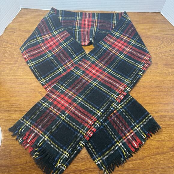 Hilltop Brand Accessories - Hilltop Brand Black Stewart Plaid Cashmere/Wool Neck Scarf. 12”x51”